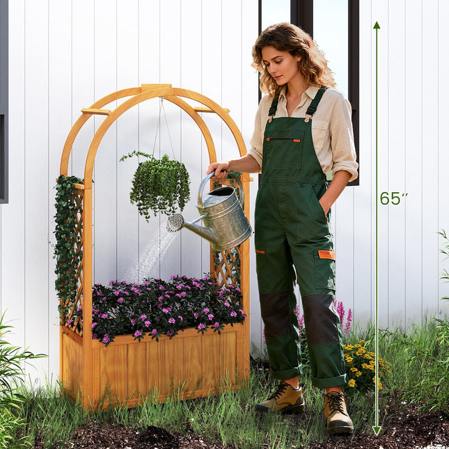 Wooden Raised Garden Bed with Lattice Trellis and Arched Roof-Orange