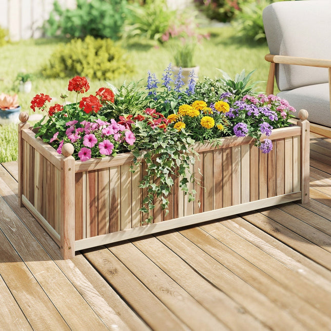 Wooden Raised Garden Bed Natural Acacia Wood Rectangular Planter Box with Liner-Natural