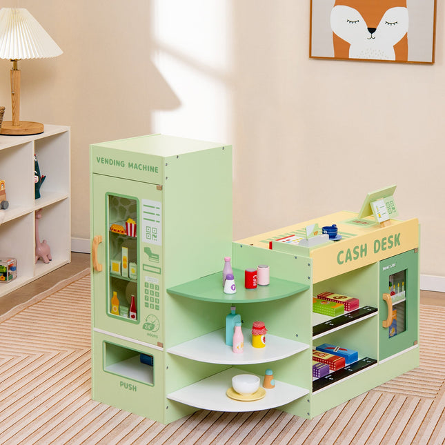 Kids Wooden Supermarket Play Toy Set with Checkout Counter