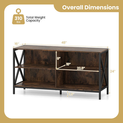 Wooden TV Stand Entertainment for TVs up to 55 Inch with X-Shaped Frame