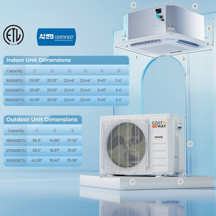 X-Pro 35000 BTU 4 Zone 22.5 SEER2 Ceiling Cassette Mini Split AC