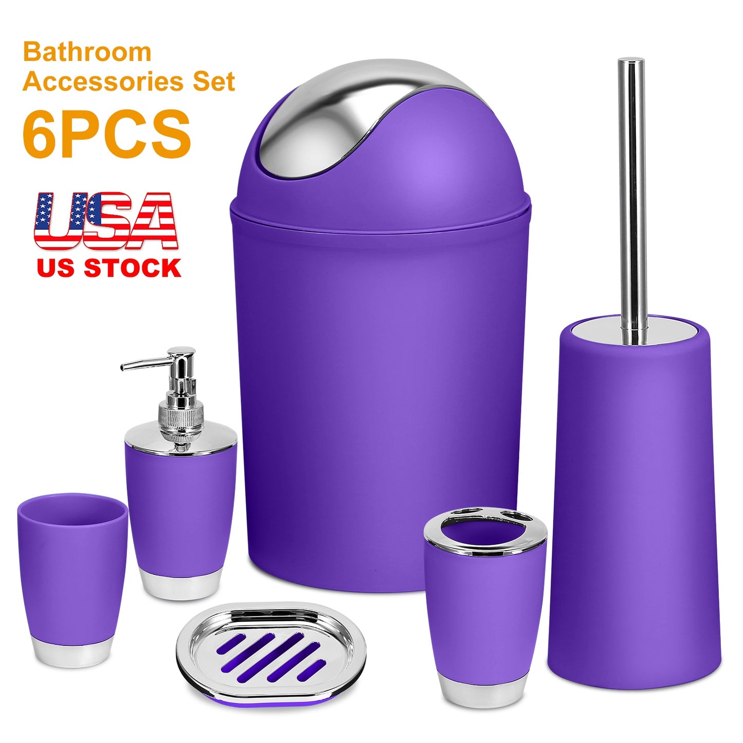 Bathroom Accessories Set 6 Pcs Bathroom Set Ensemble Complete Soap Dispenser Toothbrush Holder Tumbler Soap Dish Toilet Cleaning Brush Trash Can
