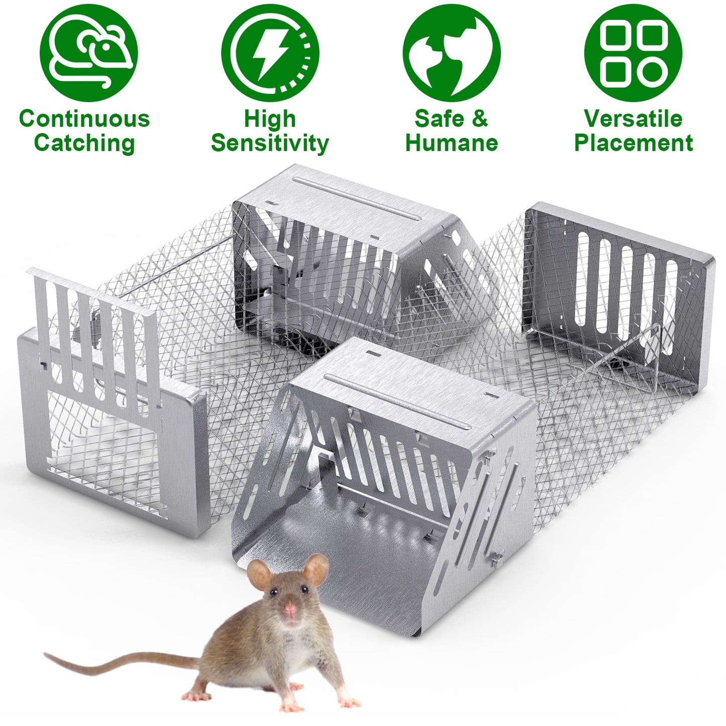Automatic Continuous Rat Trap Single Door Mouse Cage Humane Live Animal Trap Cage Indoor Outdoor for Small Rodents Mice Voles