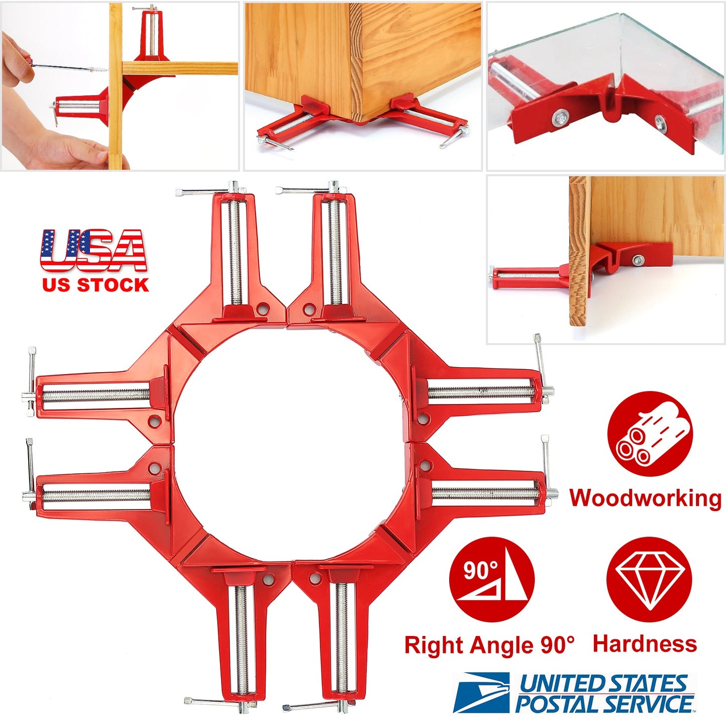 4Pcs 90 Degree Right Angle Corner Clamps Aluminum Alloy Miter Corner Clamp Woodworking Glass Frame Clamp for Picture Frame Holder Glass Holder DIY Woo