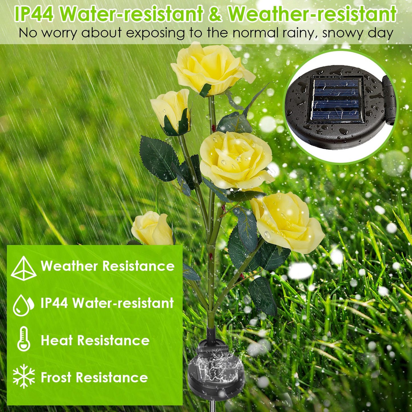2Pcs Solar Powered Lights Outdoor Rose Flower LED Decorative Lamp Water Resistant Pathway Stake Lights For Garden Patio Yard Walkway