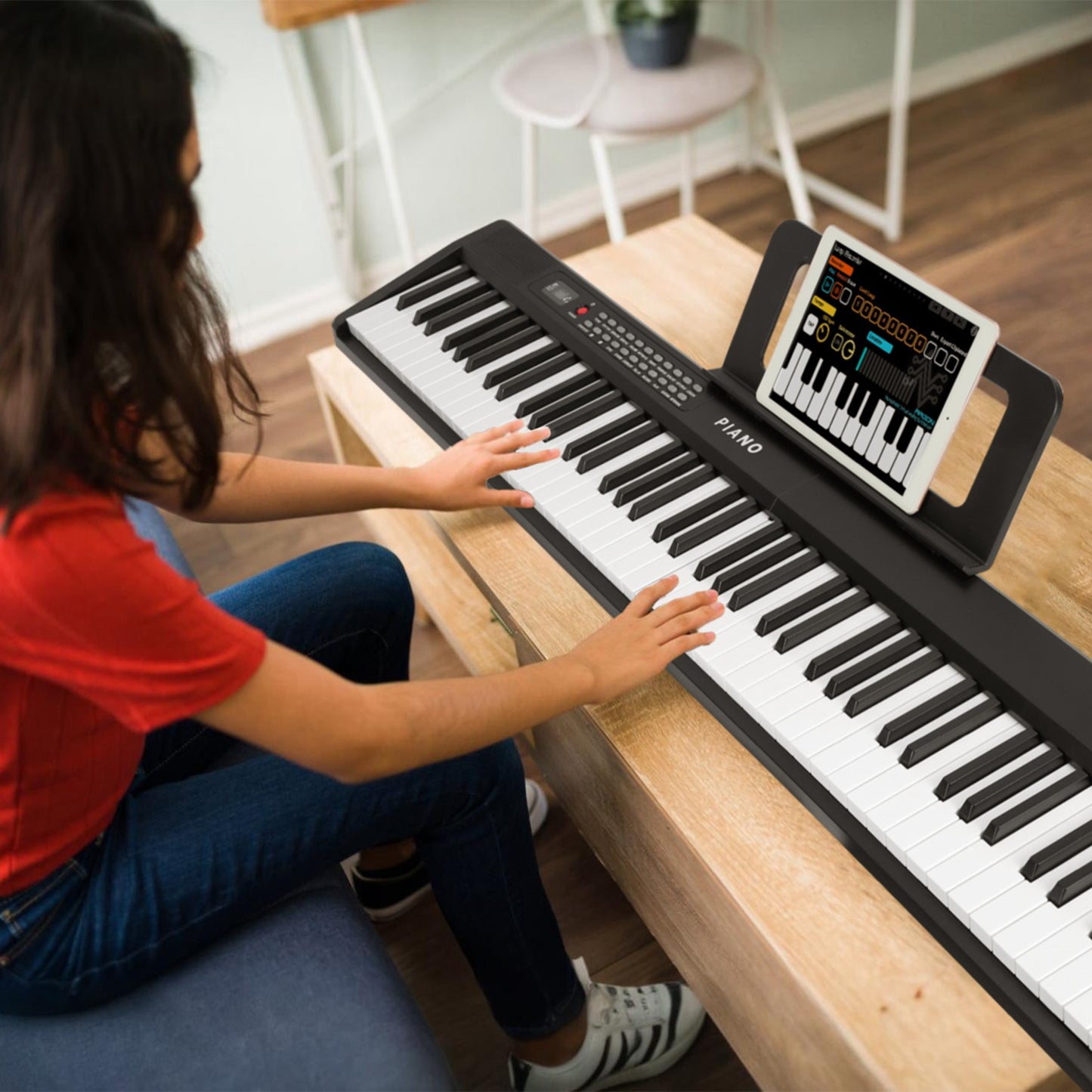 Folding Piano Keyboard 88 Keys Rechargeable Full Size Semi Weighted Piano Digital ElectronicÊPiano with LCD Screen Carry Bag Mic Sheet Music Stand Sti