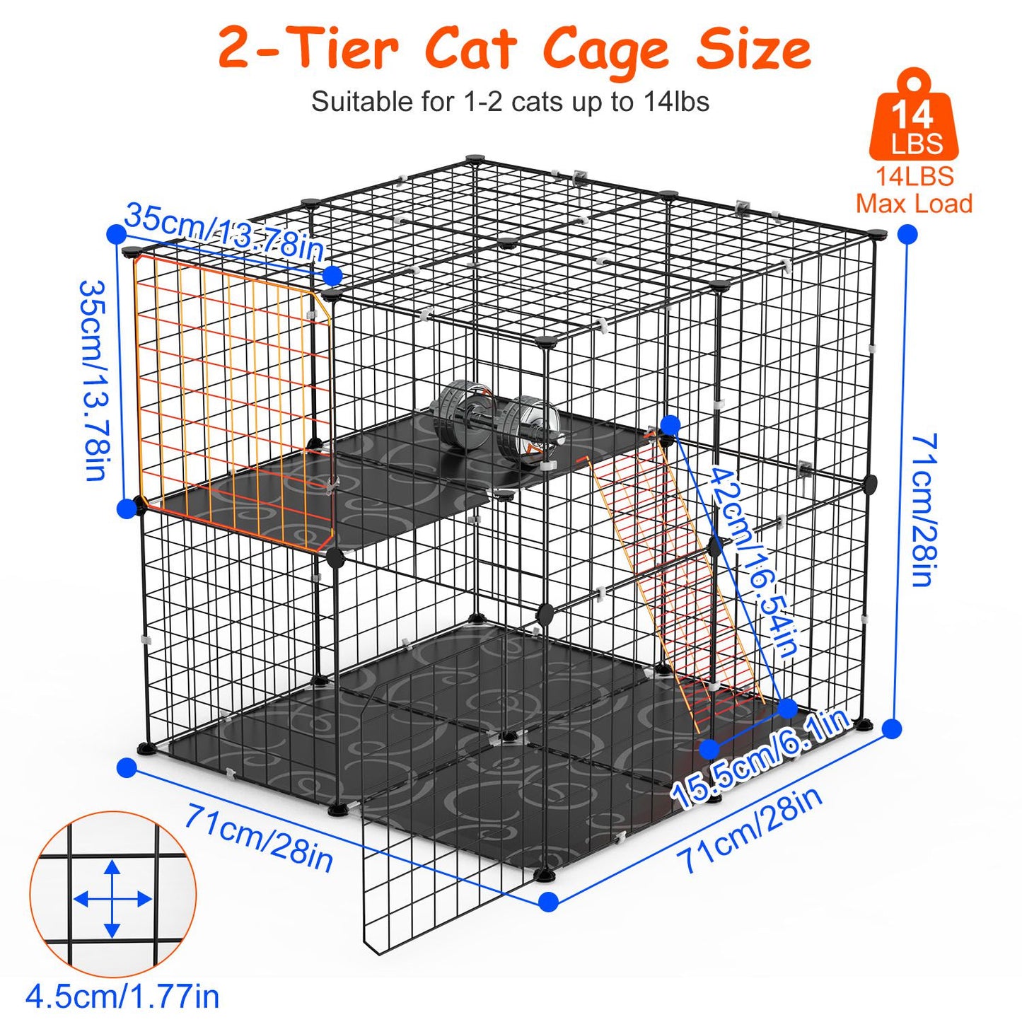 2Tier Cat Cage Playpen Indoor Pet Enclosures Kitten Kennel House Detachable Cat Crate with Climbing Ladder 2 Doors for 1-2 Cats for Ferret Squirrel Sm