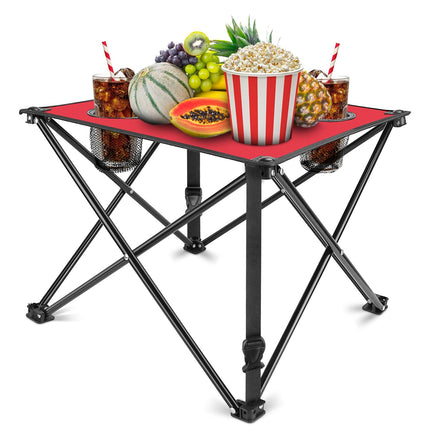 2Pcs Foldable Camping Table Portable Picnic Table Lightweight Travel Desk with 2 Cup Holders/Table Carrying Bag