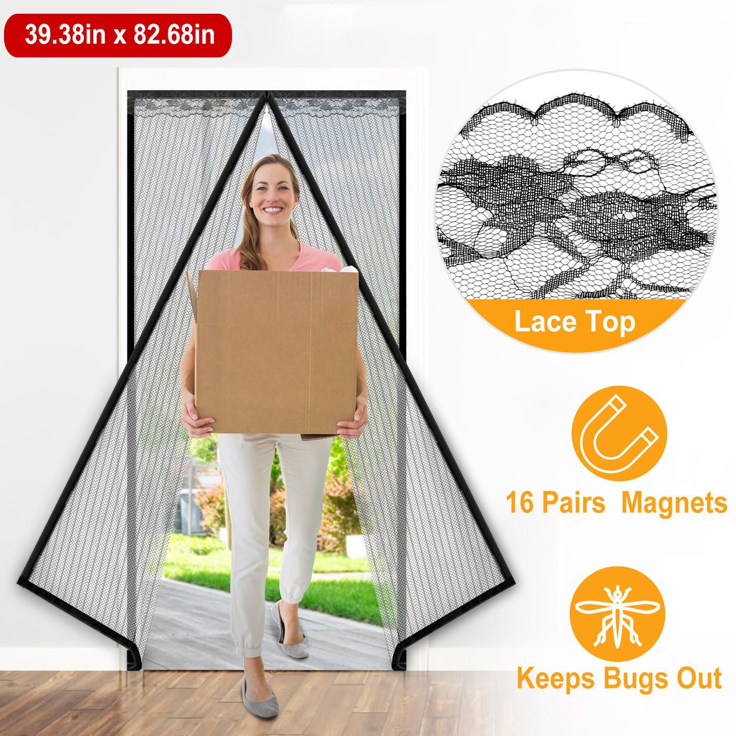 Magnetic Mesh Curtain Hands-free Fly Mesh Door Curtain 39x82Ó Self-adhesive Door Screen Anti Mosquito Bugs