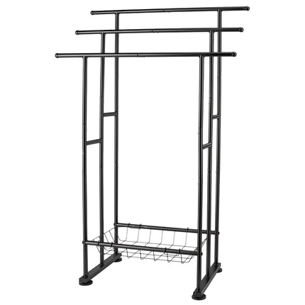 3-Tier Freestanding Towel Rack with Storage Basket - Black
