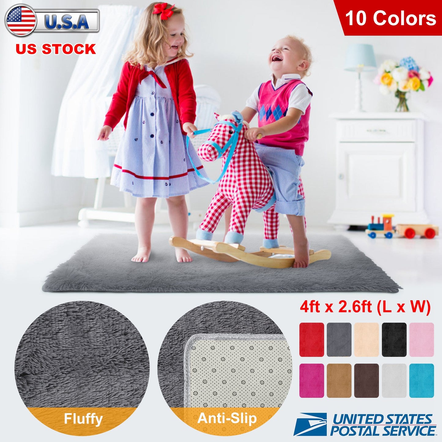 Fluffy Bedroom Rug 4Õ x 2.6Õ Anti-Skid Shaggy Area Rug Decorative Floor Carpet Mat for Nursery Bedroom Living Room