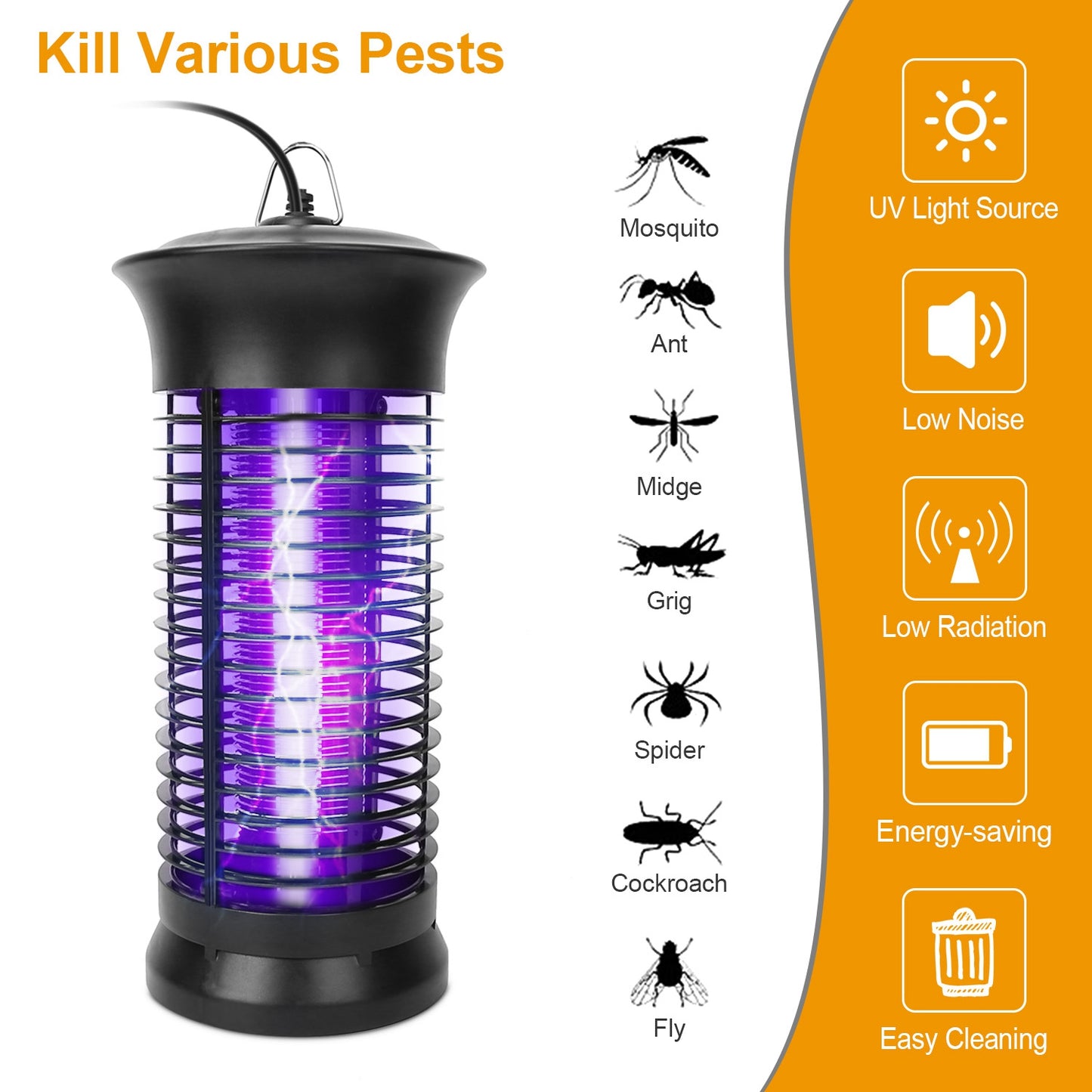 Electric Bug Zapper Mosquito Killer UV Light Flying Zapper Insect Killer Lamps Pest Fly Trap Catcher Odorless Noiseless