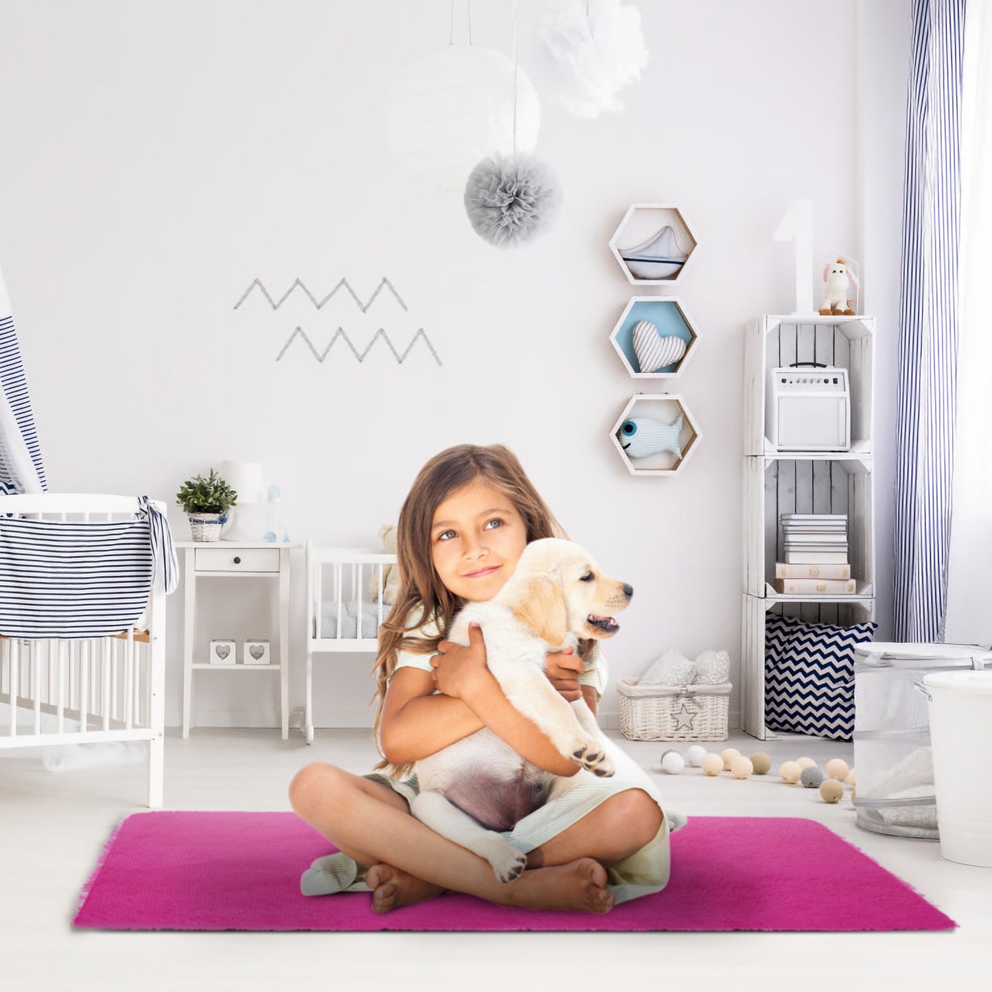 Fluffy Bedroom Rug 4Õ x 2.6Õ Anti-Skid Shaggy Area Rug Decorative Floor Carpet Mat for Nursery Bedroom Living Room