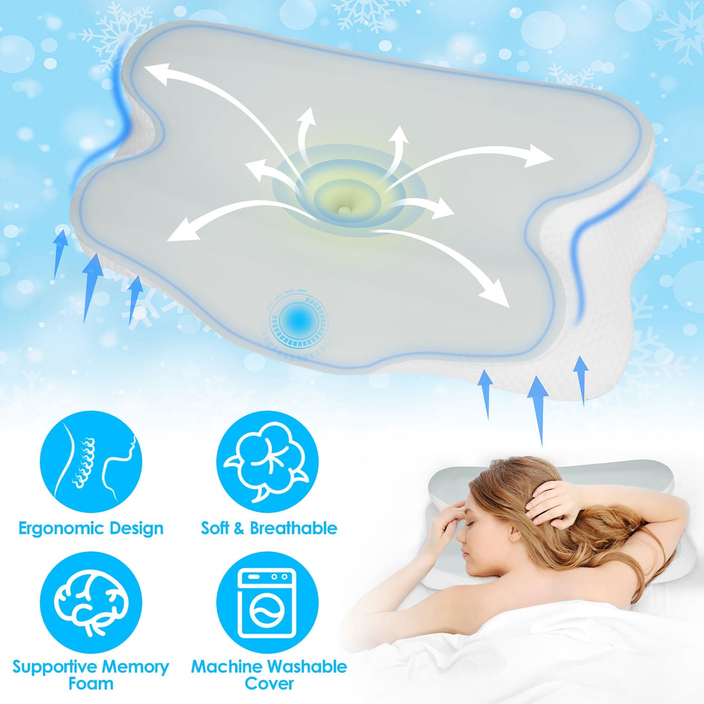 Orthopedic Memory Foam Pillow with Cooling Case Neck Support Pillow with Machine Washable Case for Side Back Stomach Sleepers