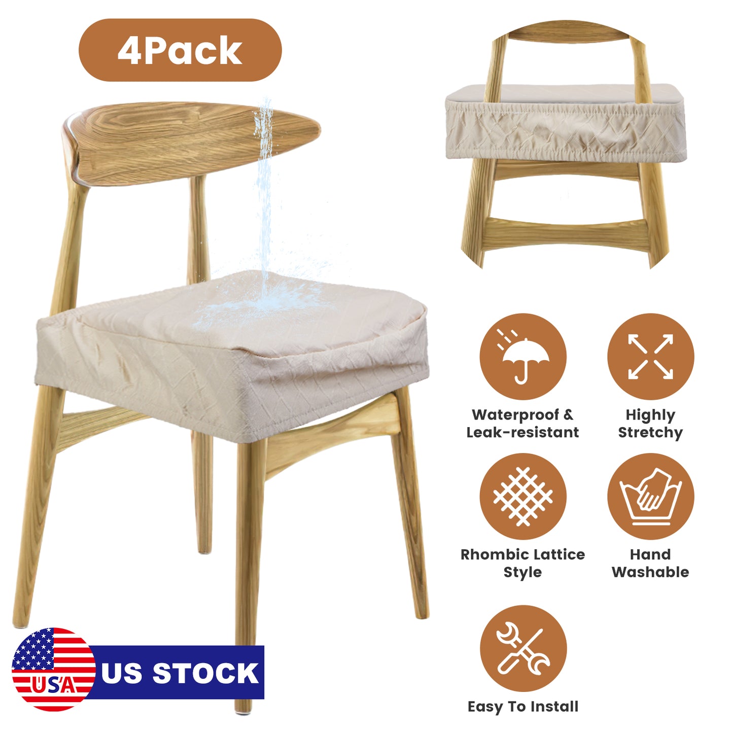 4Pack Waterproof Dining Chair Slipcovers Stretch Chair Seat Slipcovers Removable Washable Jacquard Seat Covers for Dining Room