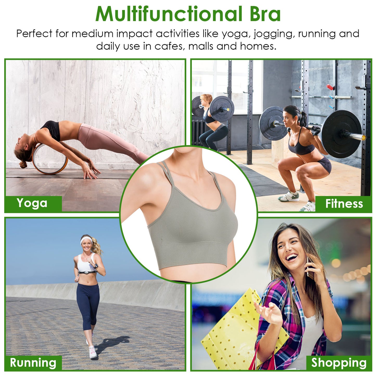 3Packs Women Cross Back Sport Bras Padded StrappyÊMedium Support Bras SexyÊFitnessÊTank Tops with Removable Pads for Gym Yoga Workout Running