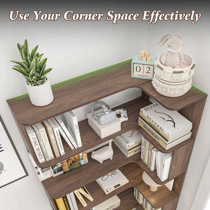 5-Tier L-Shaped Corner Bookshelf with 6 Open Shelves