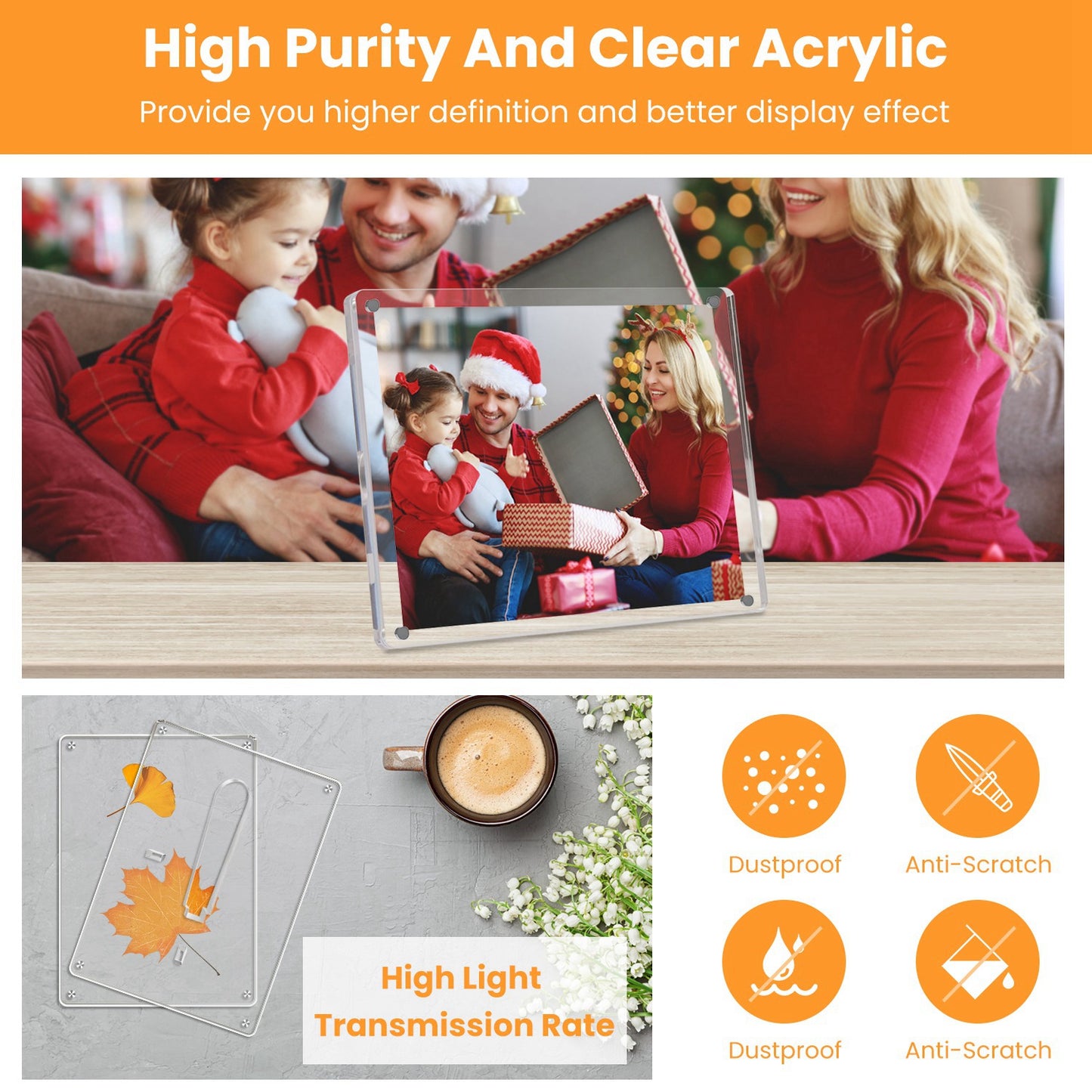 4Pcs Acrylic Photo Frames 5x7In Photo Display Vertically Horizontally Free Standing Desktop Picture Frame High Definition Magnetic Frameless Photo Hol