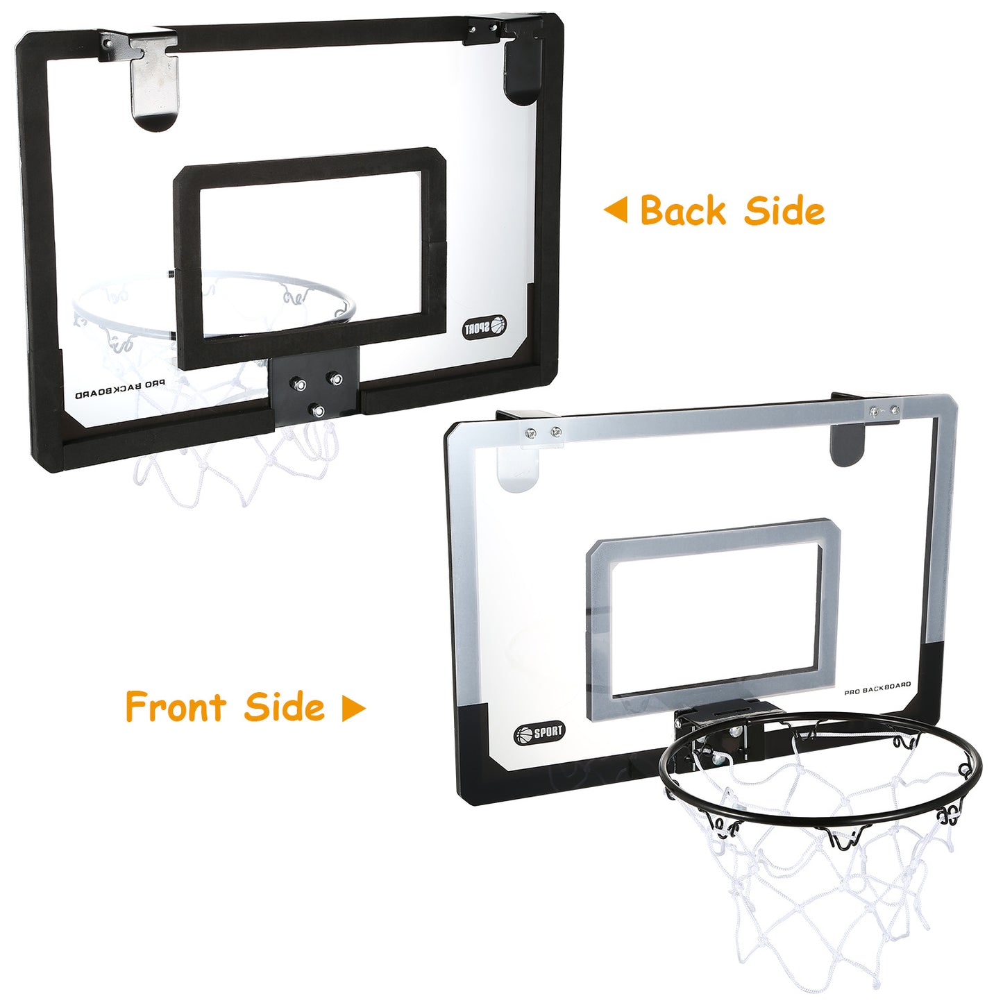 Mini Basketball Hoop System Set Over the Door with Backboard Breakaway Rim Basketball Pump Tools Easy Installation Indoor Kids Adults