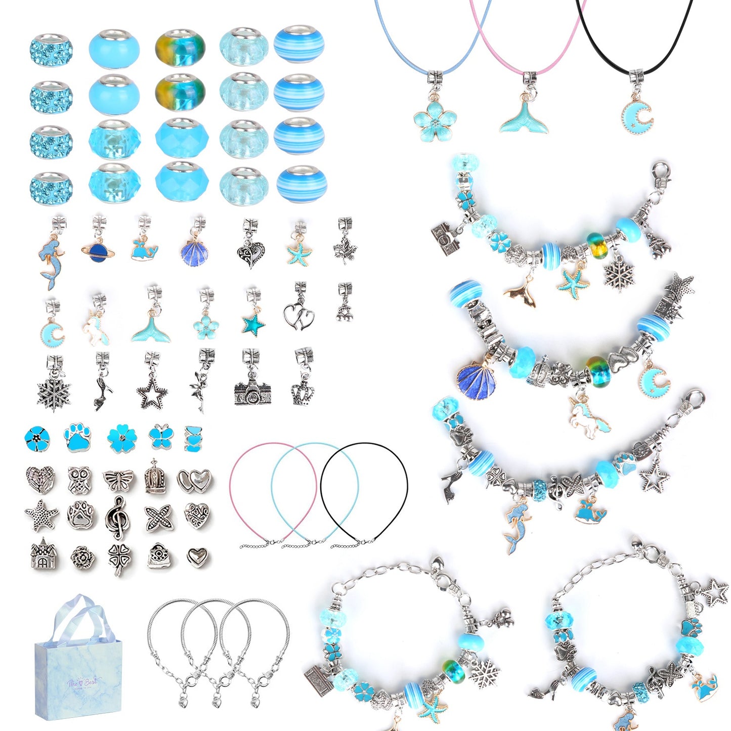 66Pcs Charm Bracelet Making Kit Kids\' Jewelry Necklace Making Kits Colorful DIY Charm Beads Pendant SetÊJewelry Decor Supplies with Gift Box for 5-12