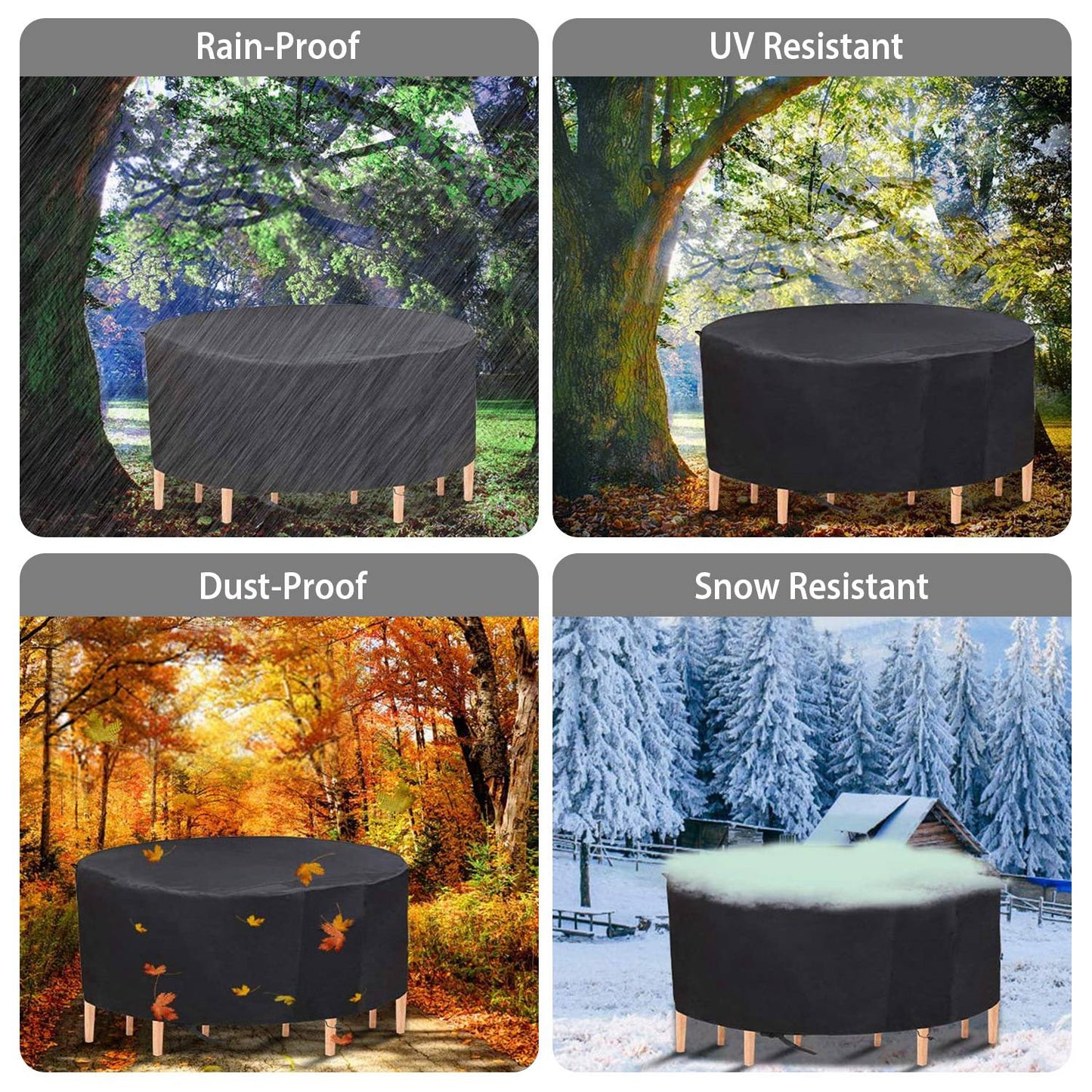 73x43in Circular Table Cover 4-Seat UV Water Resistant Outdoor Furniture Protector For Small Round Table Chairs Set