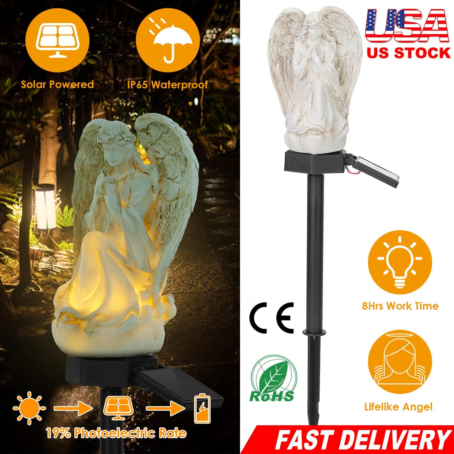 Solar Praying Angel Statue Garden Light LED Decoration Angel Lamp IP65 Waterproof Outdoor Decorative Landscape Solar Lawn Lamps For Yard Driveway Walk