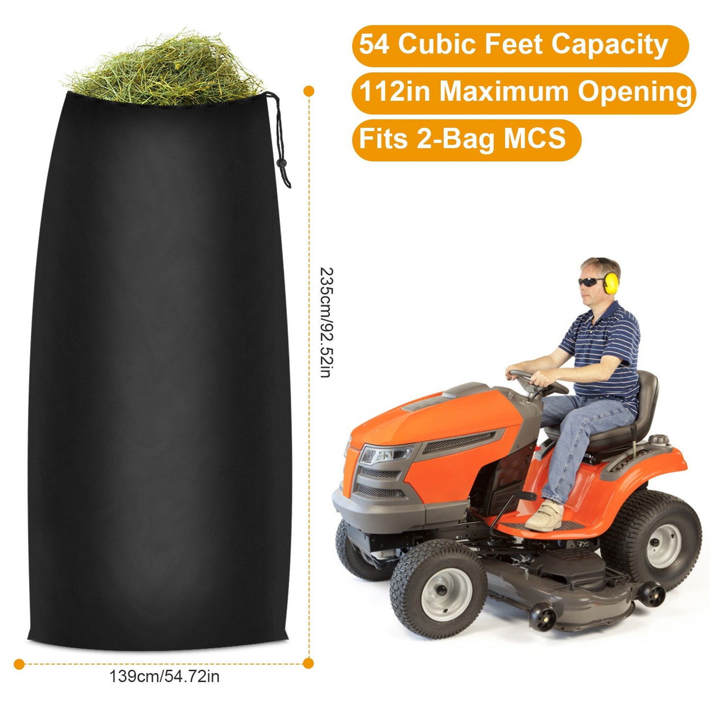 Lawn Tractor Leaf Bag 54 Cubic Feet Standard Garden Waste Collection Bag w/ 112in Opening For Fast & Easy Leaf Collection Riding Lawn Mower Rubbish Ba