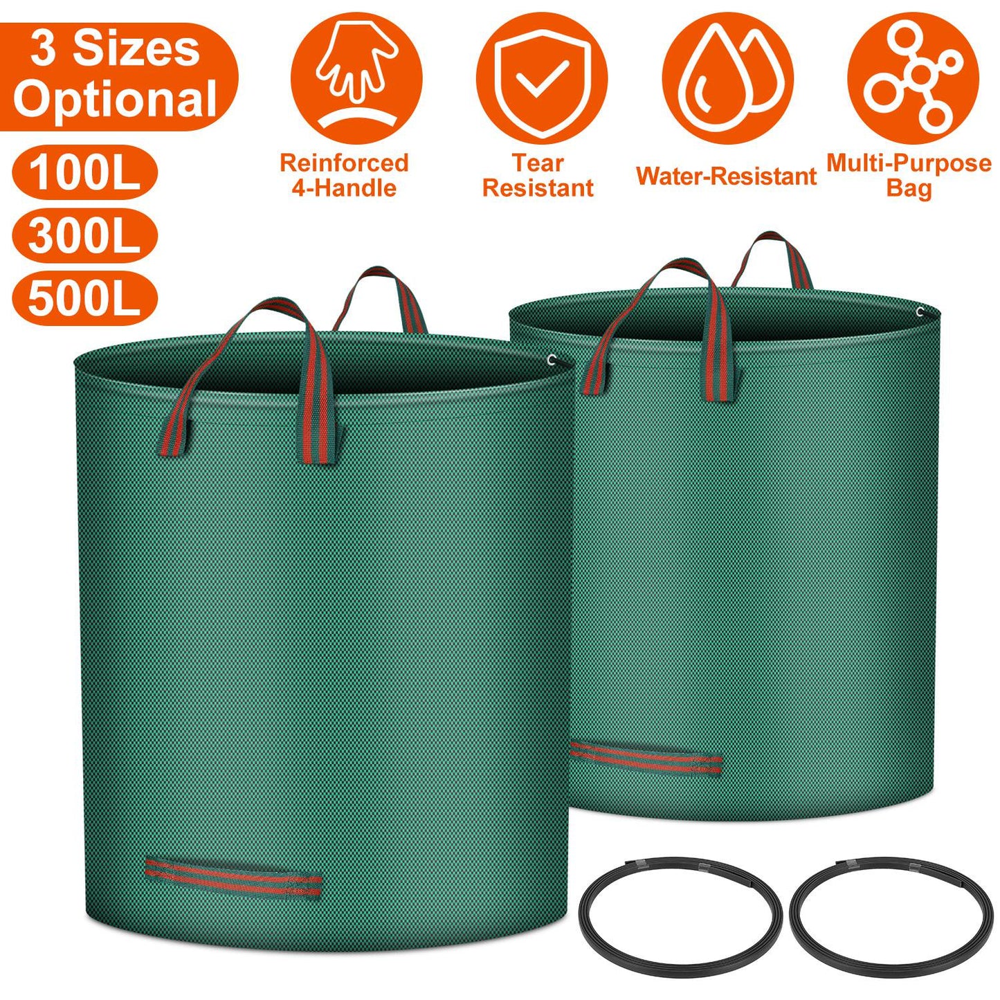 2Pcs 26.42Gallons Round Garden Waste Bags Waterproof Reusable Grass Rubbish Leaf Sacks Home Garden Lawn Yard Trash Bags With 4 Handles