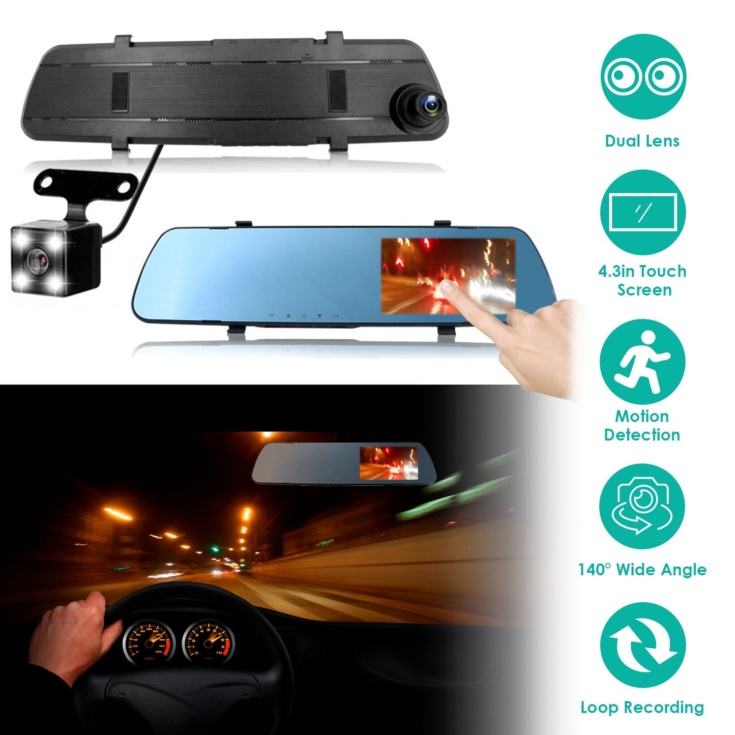 1080P Car DVR 4.3in Camera Dash Cam Camcorder Camera Recorder with 140¡ Angle Loop Recording Motion Detection Picture-in-Picture Display G-sensor