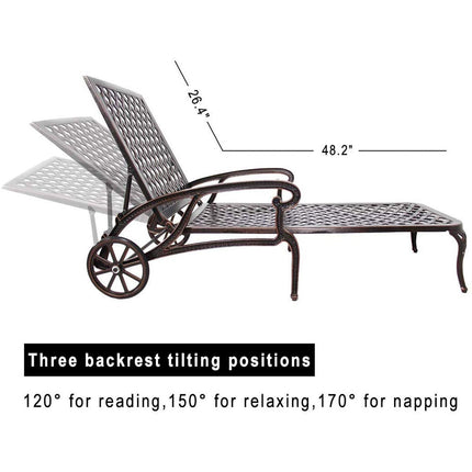Aluminum Lounge Chair with Wheels & 3-Position Reclining Backrest