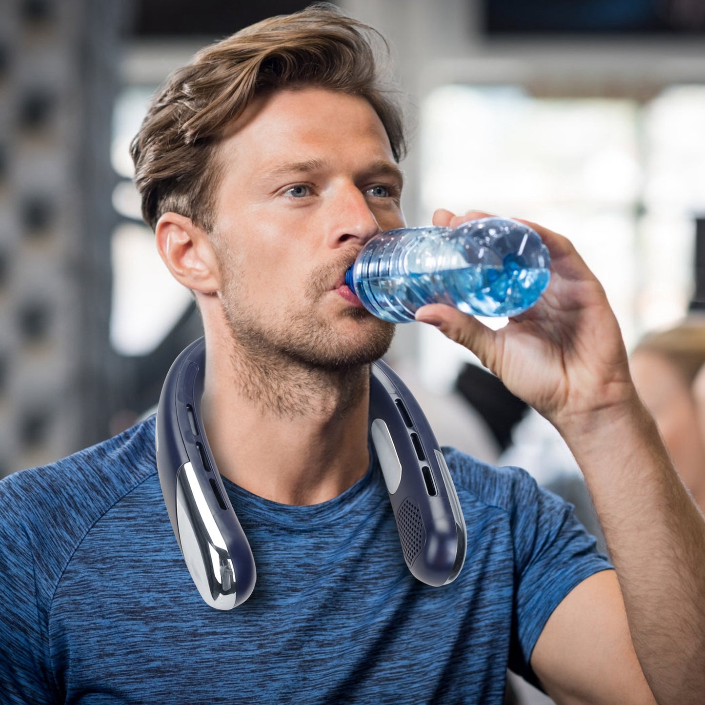 Portable Neck Cooling Fan With Type-C Charging Battery Hands-Free Bladeless Personal Fan 5 Speeds Digital Display Adjustable Neck Width for Man Woman