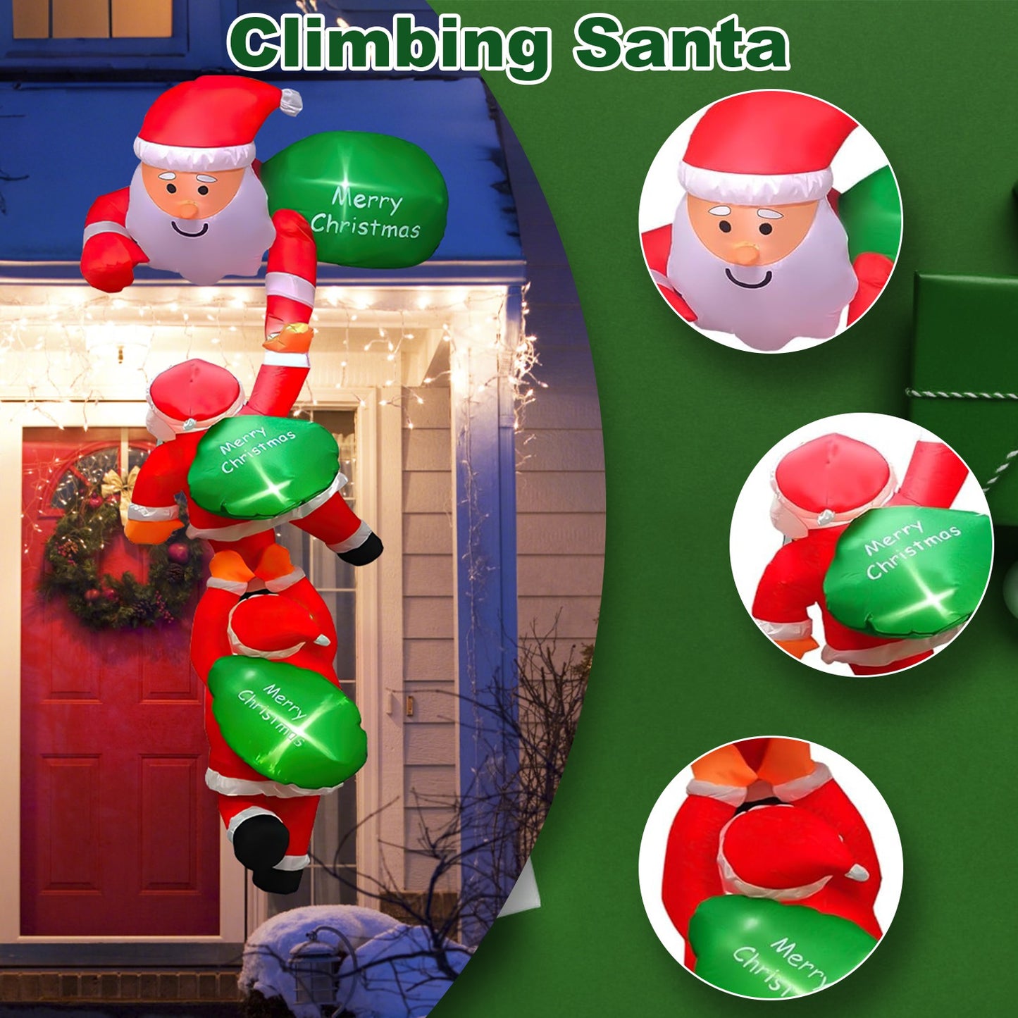 8FT Lighted Inflatable Santa – Climbing Christmas Decoration
