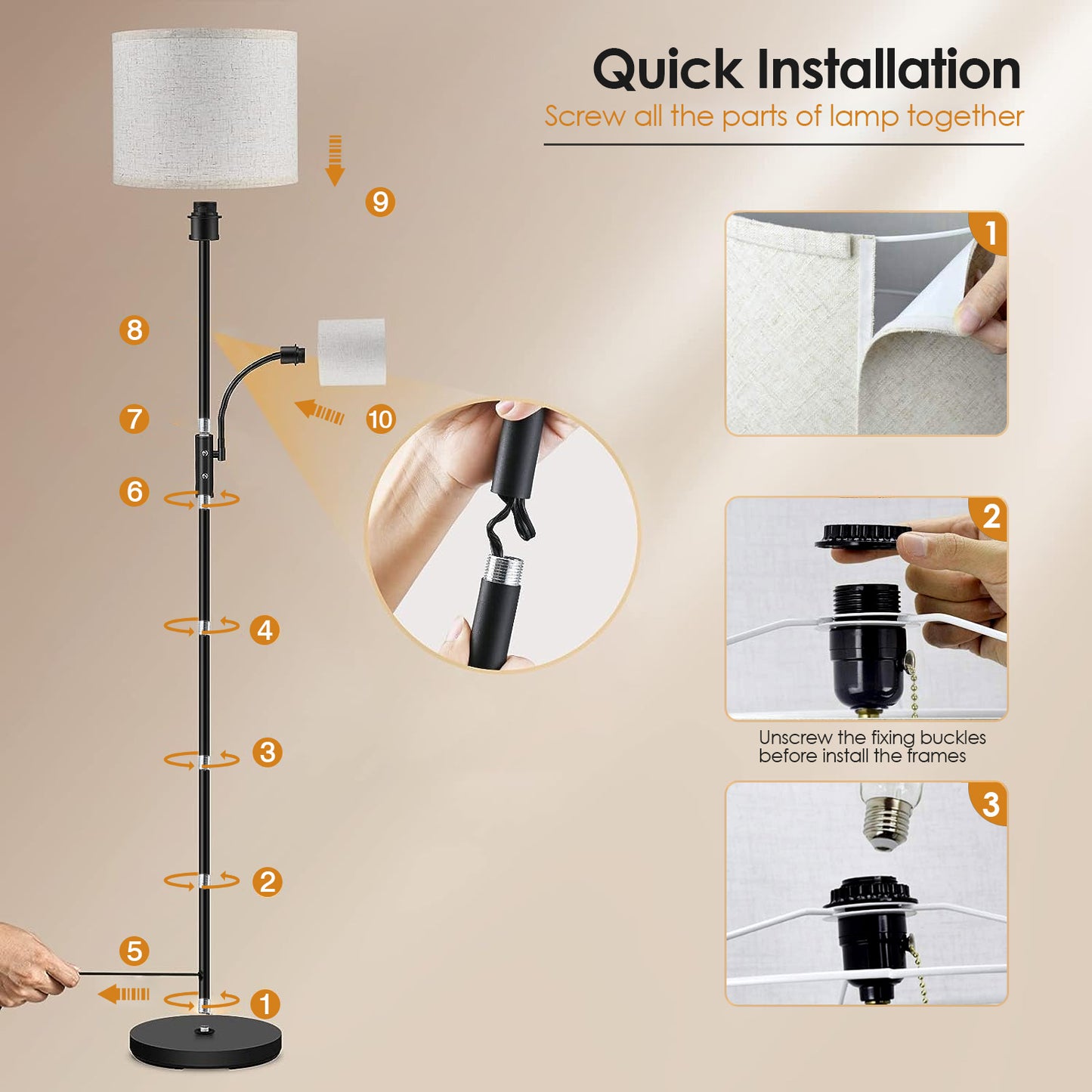67.32In Mother Daughter Floor Lamp with Linen Shade 3200K Brightness 360¡ Adjustable Reading Light Modern Decoration Standing Lamp for Living Room Bed