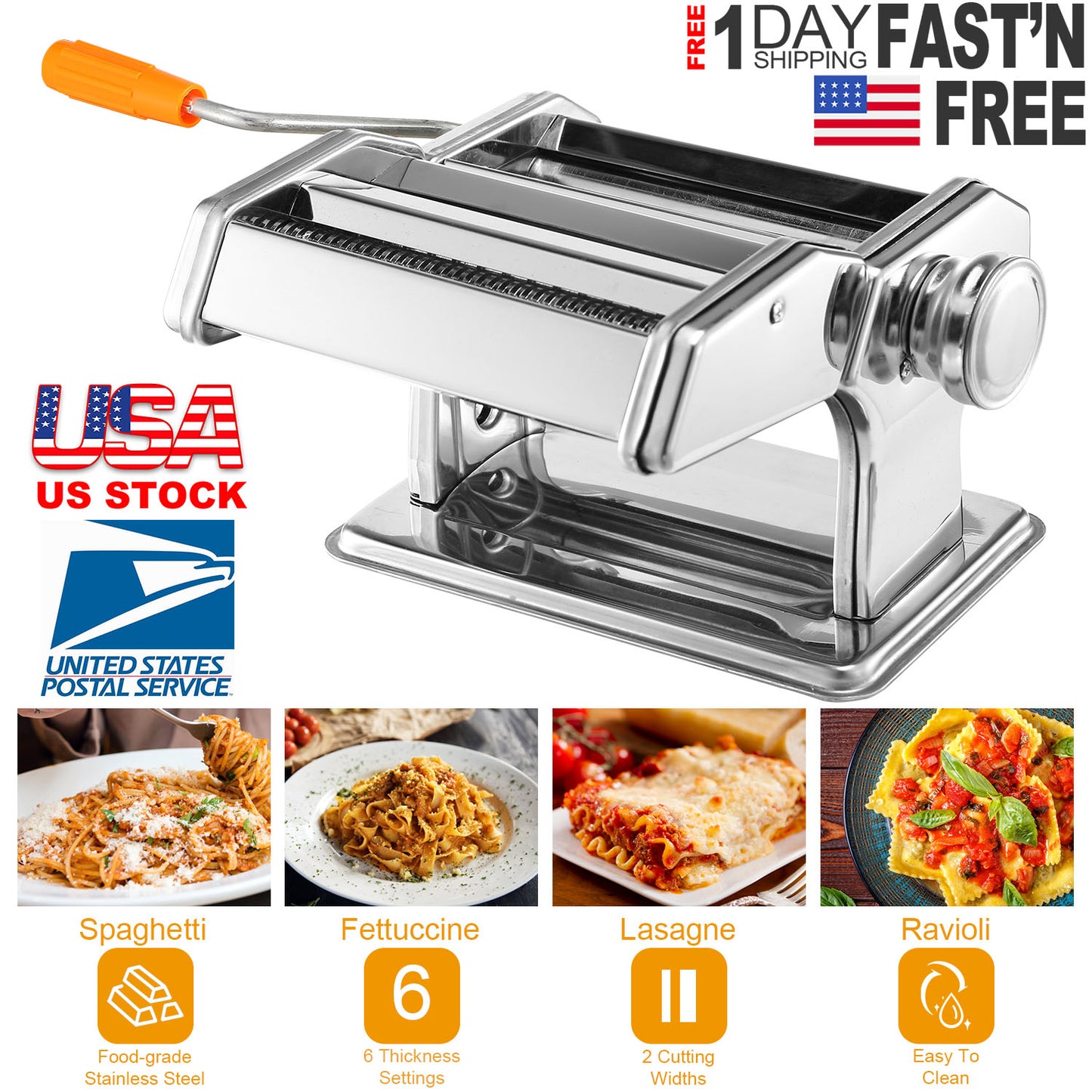 Pasta Maker Roller Machine Fettuccine Noodle Maker 9 Thickness Settings Stainless Steel