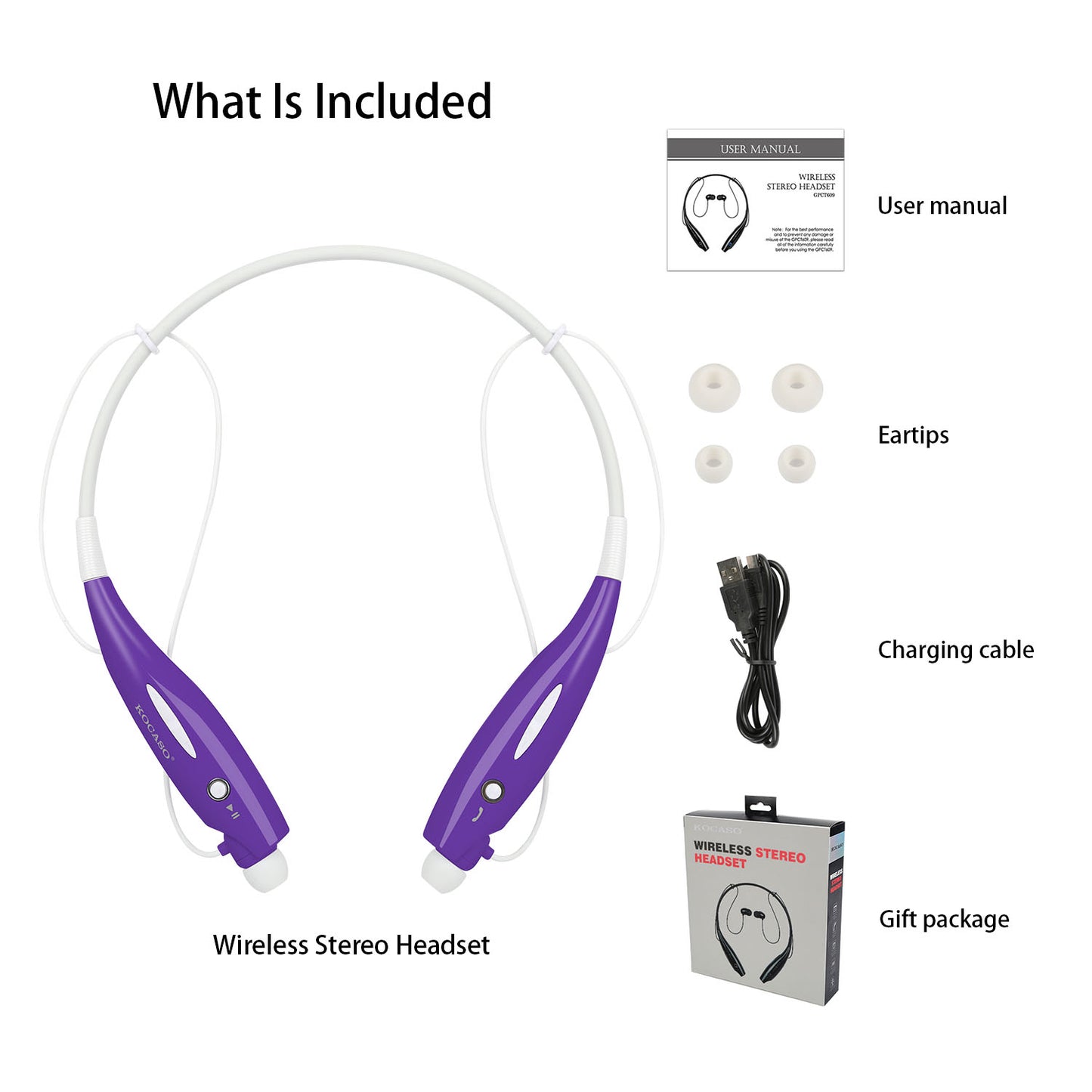 KOCASO Wireless Sports Stereo Hands Free Headset for Phone and Tablet