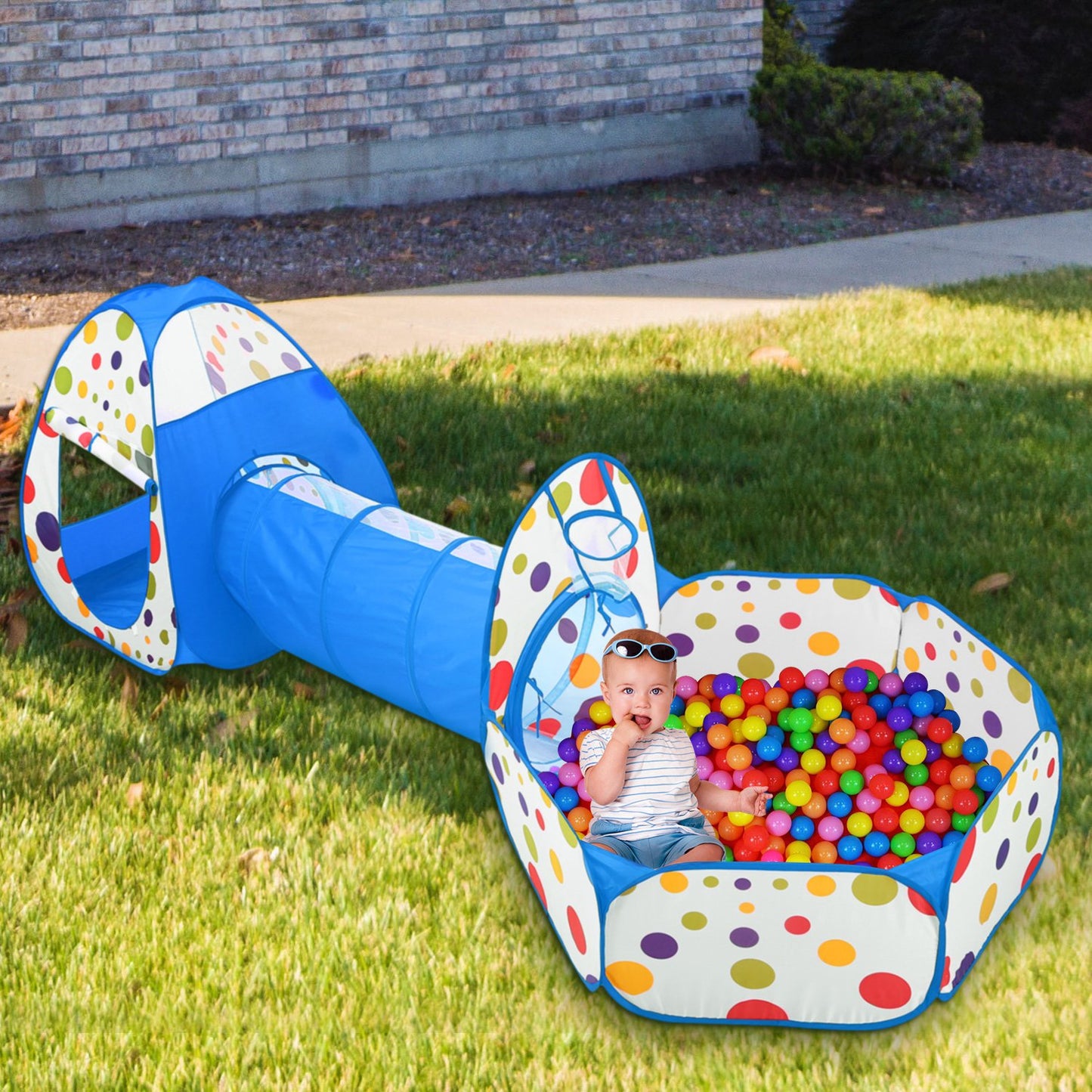 3 In 1 Child Crawl Tunnel Tent Kids Play Tent Ball Pit Set Foldable Children Play House Pop-up Kids Tent w/Storage Bag for Indoor Outdoor Travel Use