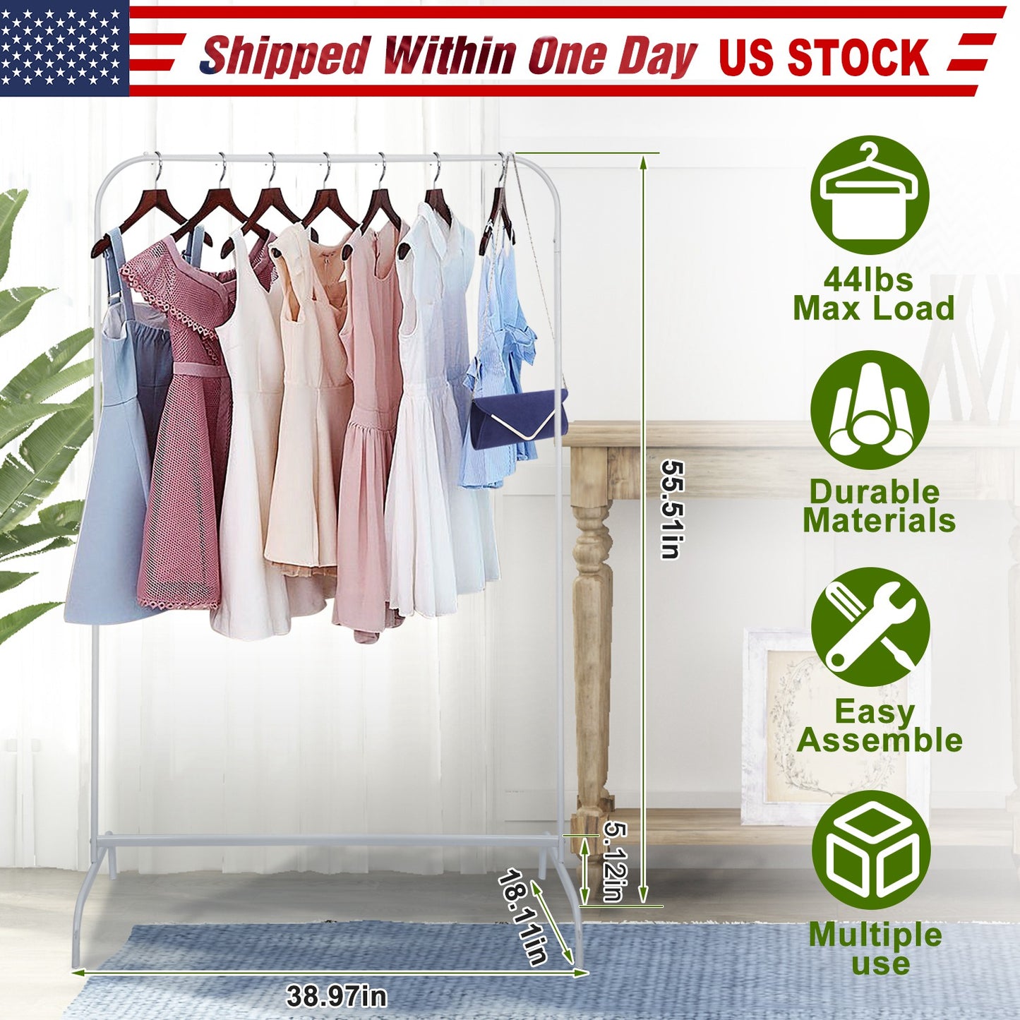 20kg/44lbs Loading Clothing Garment Racks Steel Freestanding Garment Racks Detachable Clothes Rack Stands Cloth Organizer for Store or Hanging Clothes
