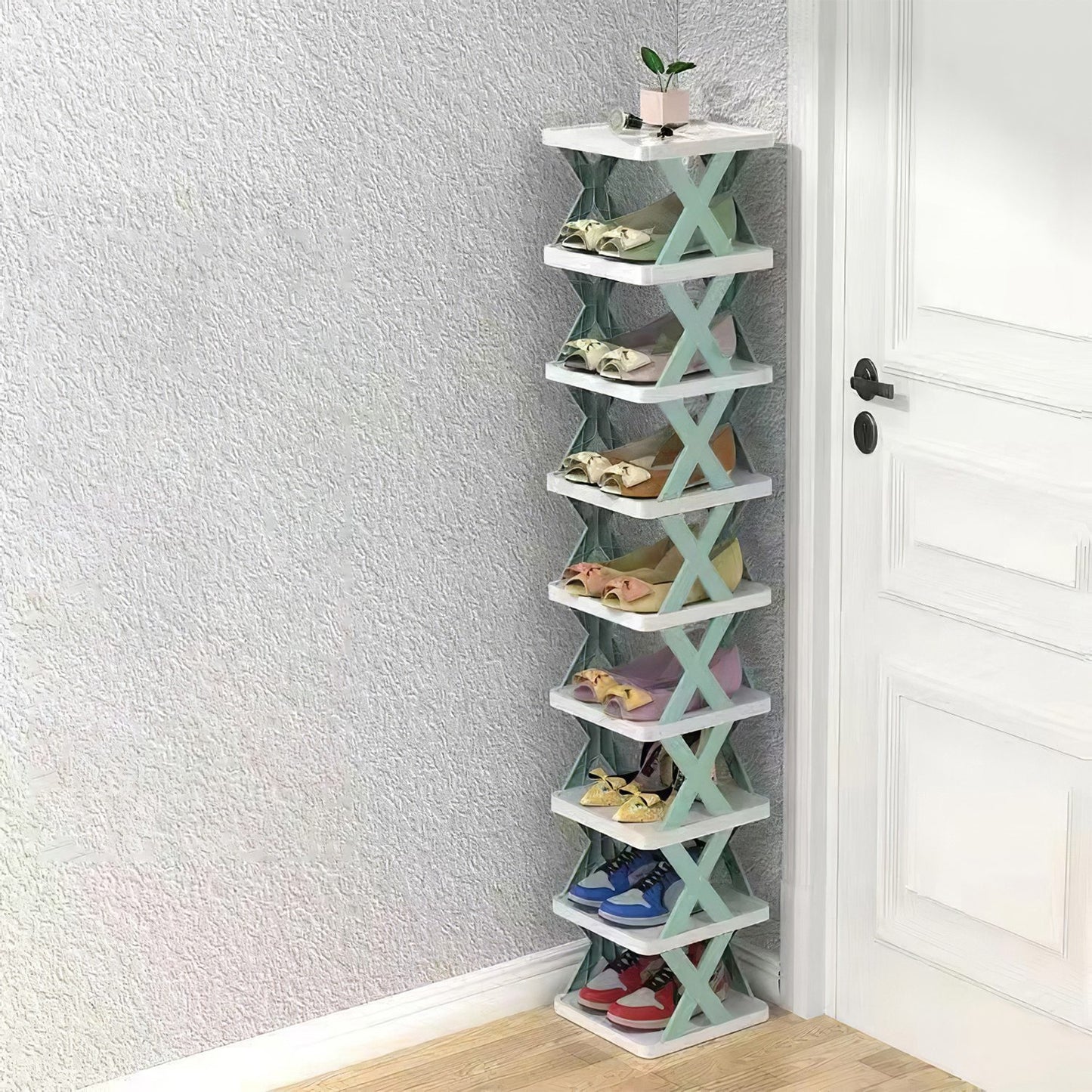 9Tier Narrow Entryway Shoe Rack Plastic Vertical Shoe Organizer Space Saving Free Standing Shoes Storage Shelf Closet Hallway
