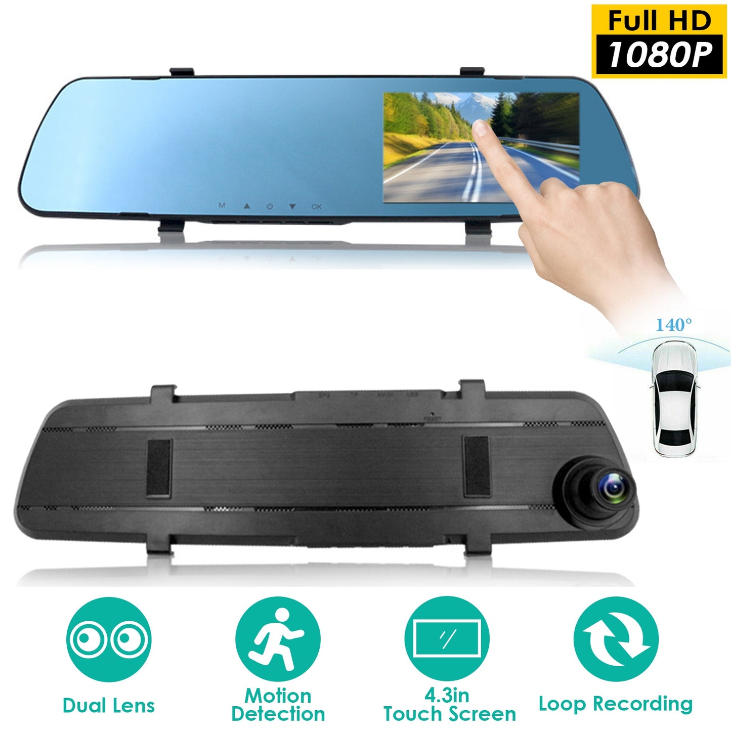1080P Car DVR 4.3in Camera Dash Cam Camcorder Camera Recorder with 140¡ Angle Loop Recording Motion Detection Picture-in-Picture Display G-sensor