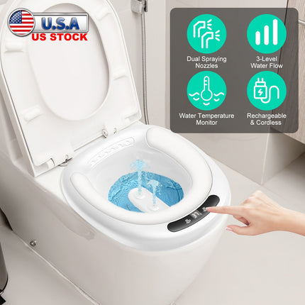 Electric Sitz Bath Tub Sits Bath Soak Pan Salts Bowl Postpartum Care Basin for Toilet Seat with Dual Nozzles 3-Level Water Flow Water Temperature Disp