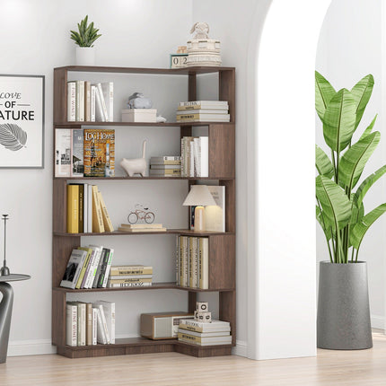 5-Tier L-Shaped Corner Bookshelf with 6 Open Shelves