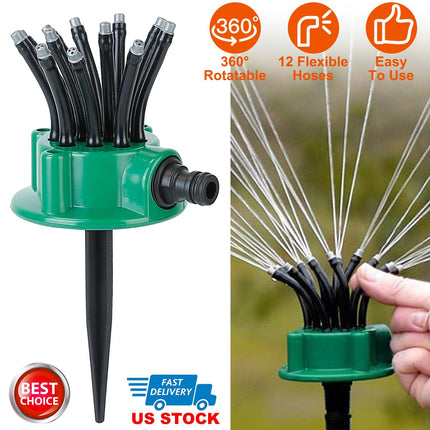 12-Tube Automatic Lawn Sprinkler with 360° Rotation