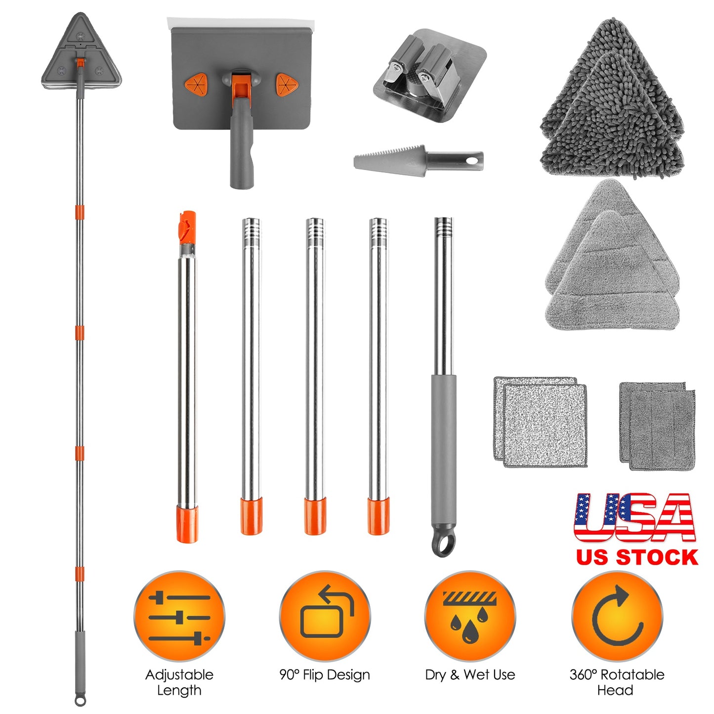 2 In 1 Baseboard Cleaner Mop Wall Cleaner Mop With Squeegee Extendable Long Handle 8 Reusable Fiber Flannel Chenille Mop Pads 360¡ Rotatable Convex De