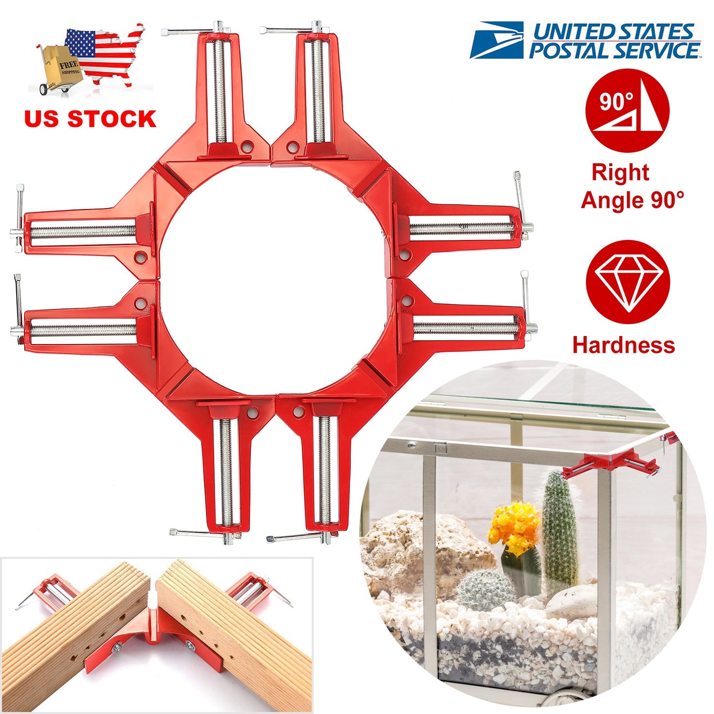 4Pcs 90 Degree Right Angle Corner Clamps Aluminum Alloy Miter Corner Clamp Woodworking Glass Frame Clamp for Picture Frame Holder Glass Holder DIY Woo