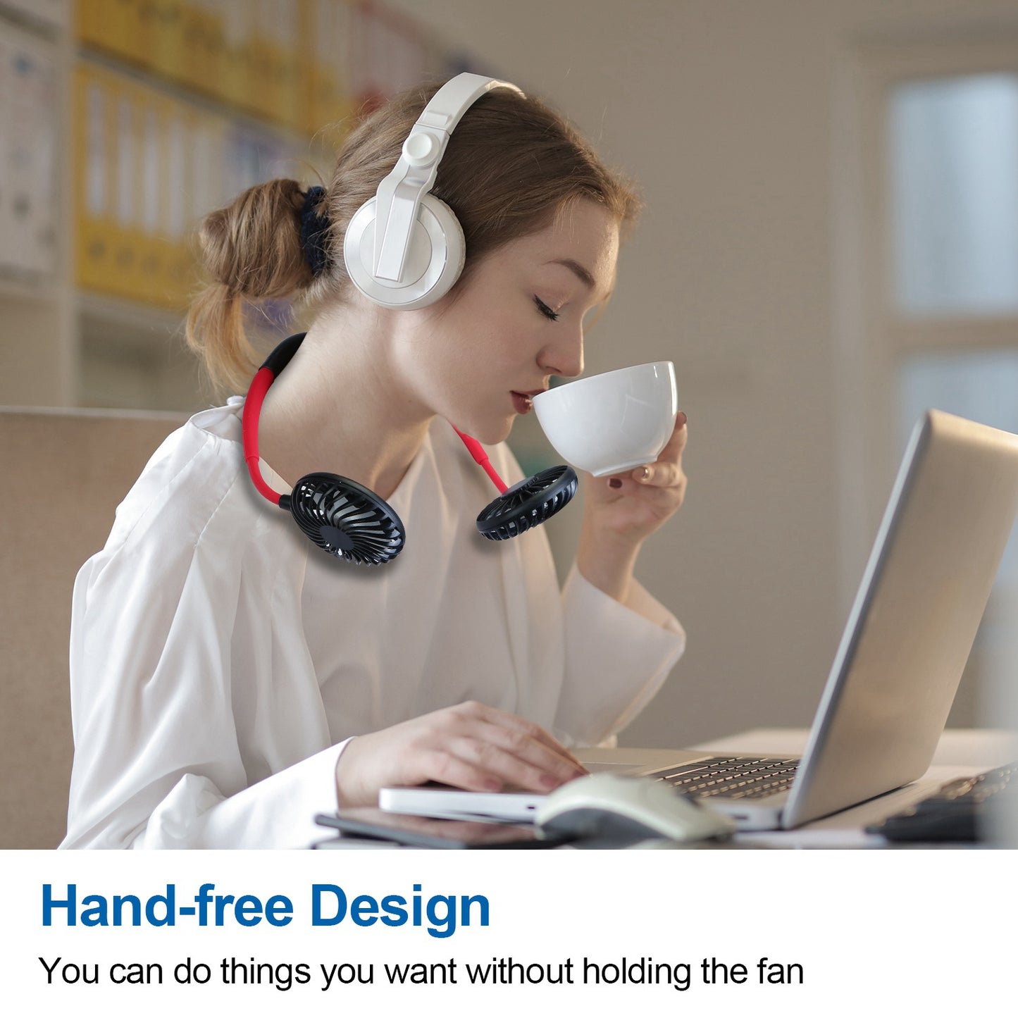 Neck Hanging Fan Hand Free Portable Aromatherapy USB Fans 360¡Rotatable Rechargeable Dual Cooling Fans w/Color Changing Led