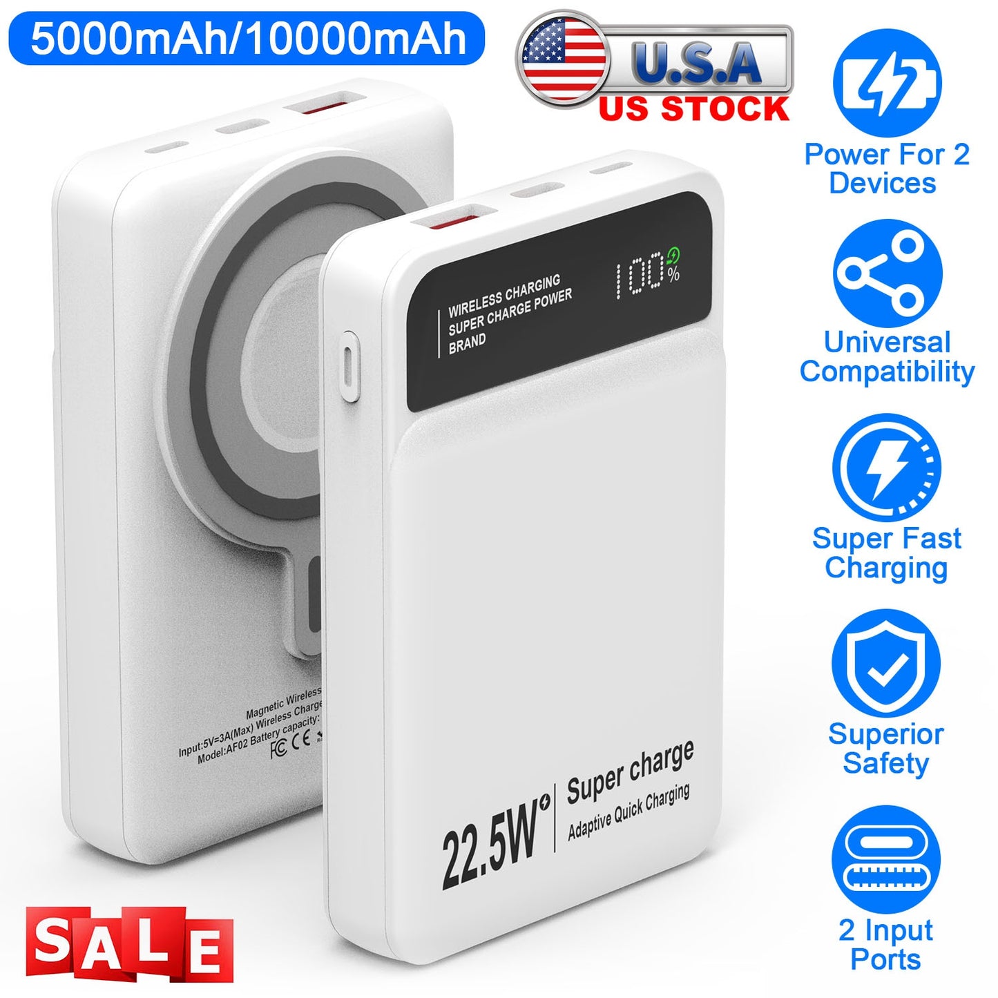 5000mAh Magsafe 3 In 1 Portable Charger PD22.5W Magnetic Fast Charger Fast Charging Power Bank Fit For IOS Phone 15/14 Samsung Galaxy S24 And More