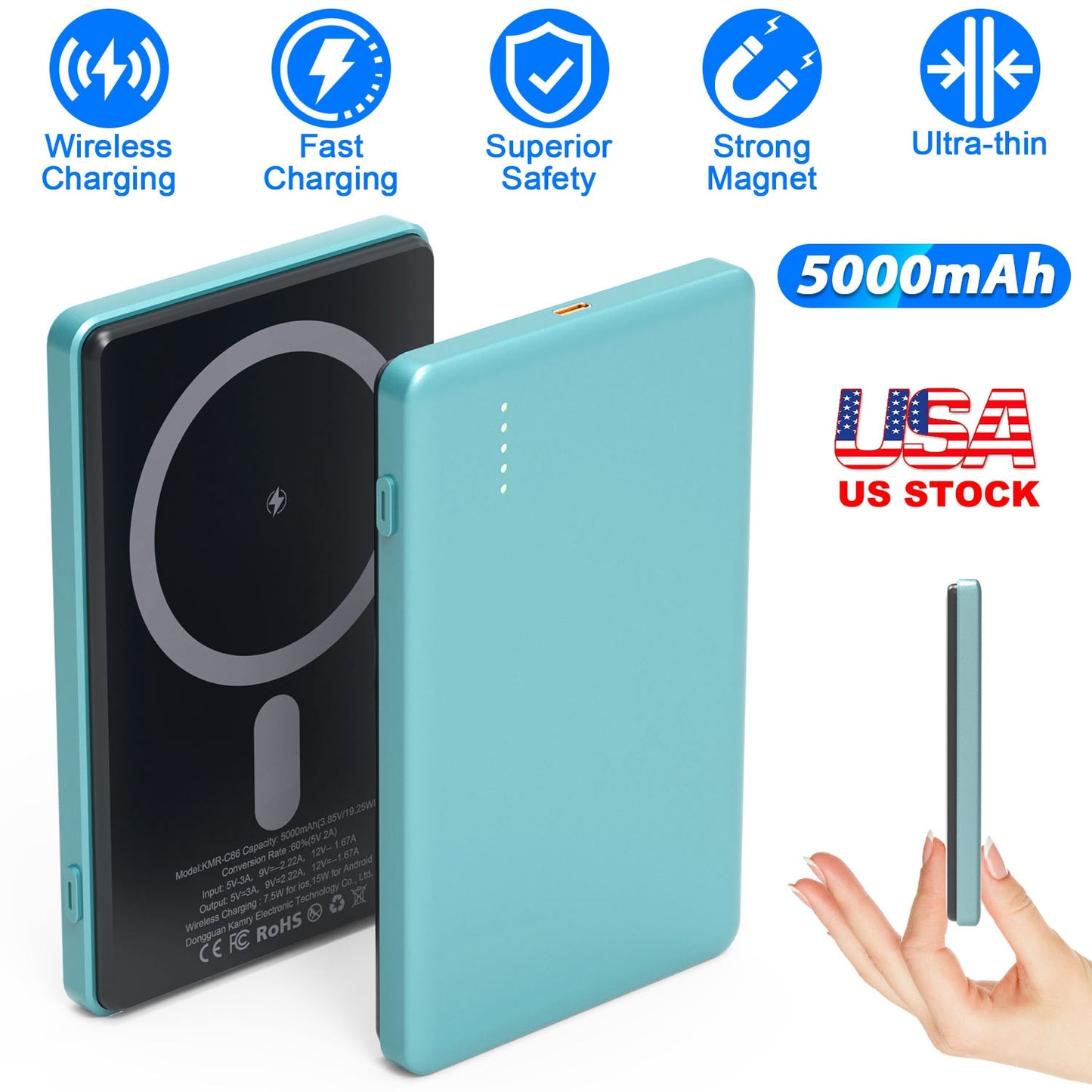 2 In 1 5000mAh 8MM Slim MagSafe Wireless Power Bank PD20W Magnetic Fast Charger Portable Phone Charger Fit for IOS Phone 15 14 13 12 Series And More