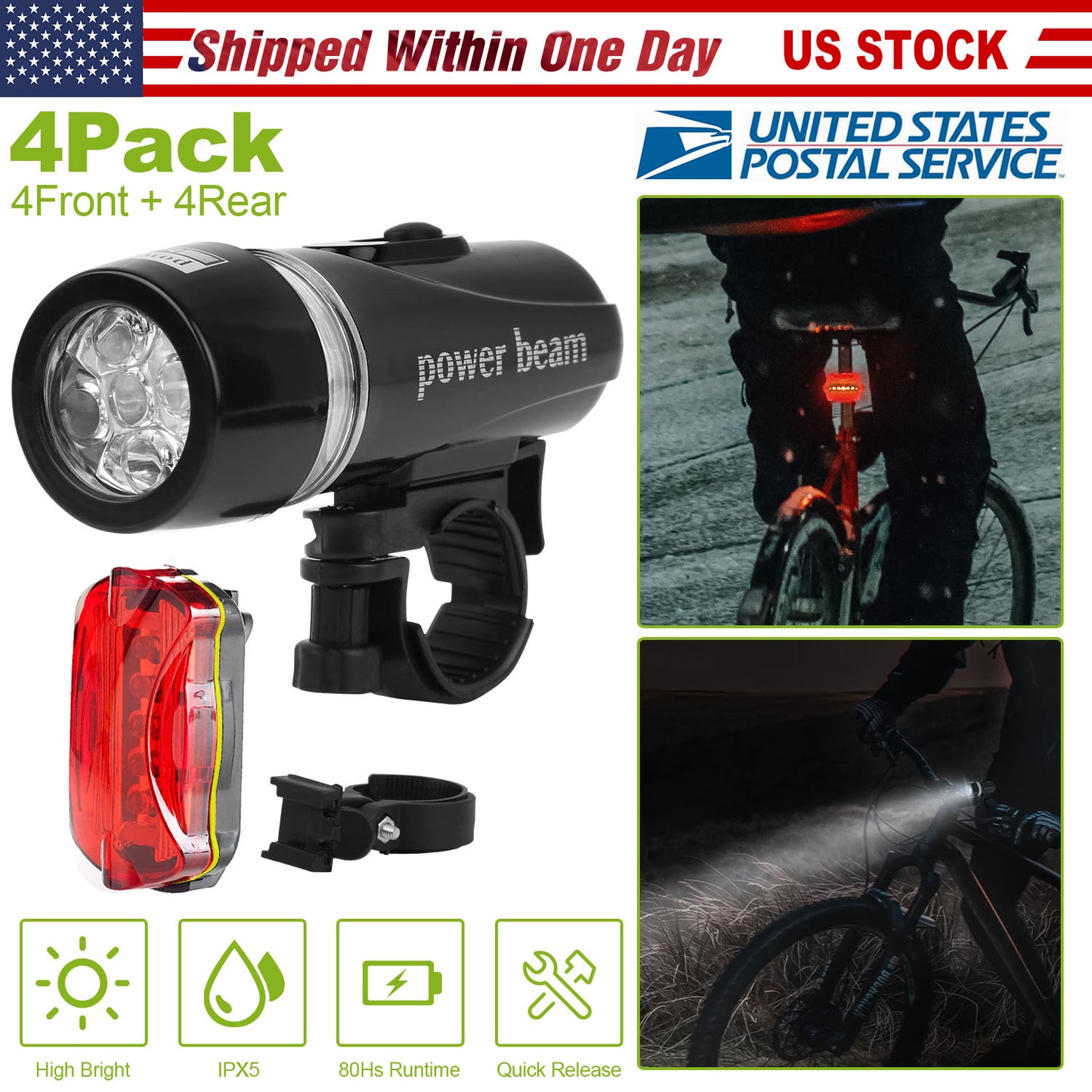 Universal  Front Rear Bike Light Set IPX5 Water-Resistant Bike Headlight Taillight Tool-Free Mounting Quick Release