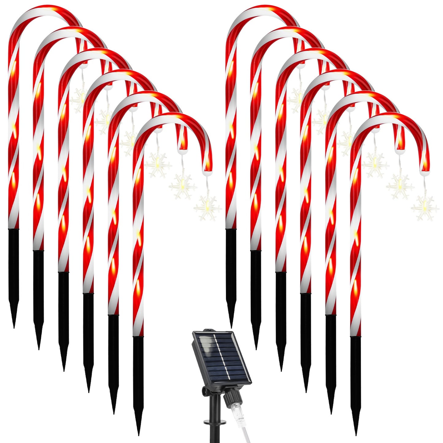 Solar Christmas Candy Cane Lights with 12 Candies 72LEDs Outdoor Christmas Decorations IP44 Waterproof Flickering Pathway Markers String Lights with 8