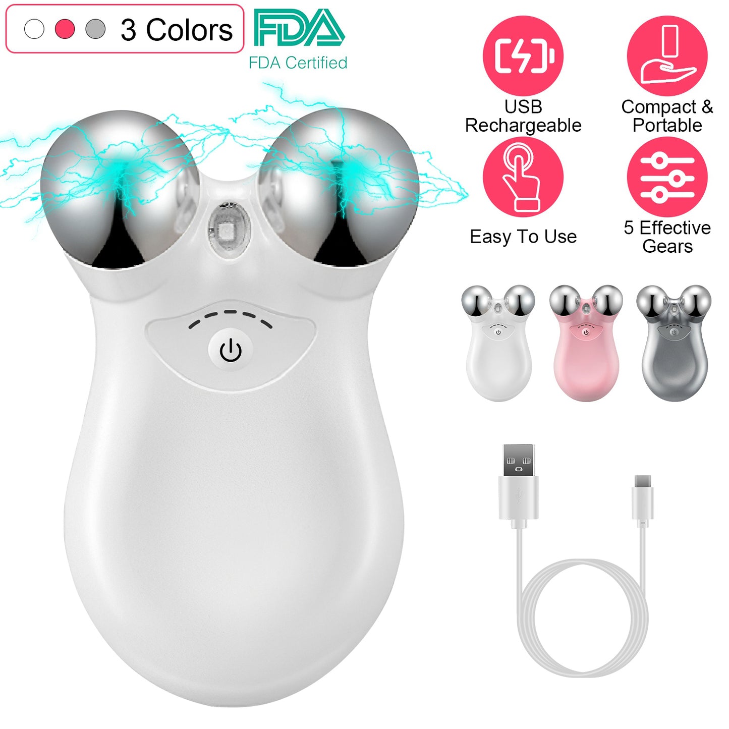 Micro-current Face Massager Rechargeable Face Neck Roller Intelligent Facial Massager with 5 Gears for Skin Tightening Skin Lifting Wrinkle Reducing